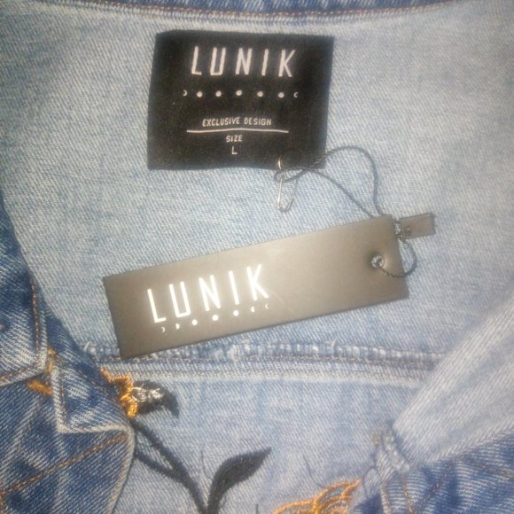 NWT Lunik Embroidered Denim Jacket Sz L - Picture 8 of 13